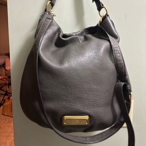 MARC BY MARC JACOBS "New Q Hillier" Dark Grey Leather Crossbody Hobo Bag